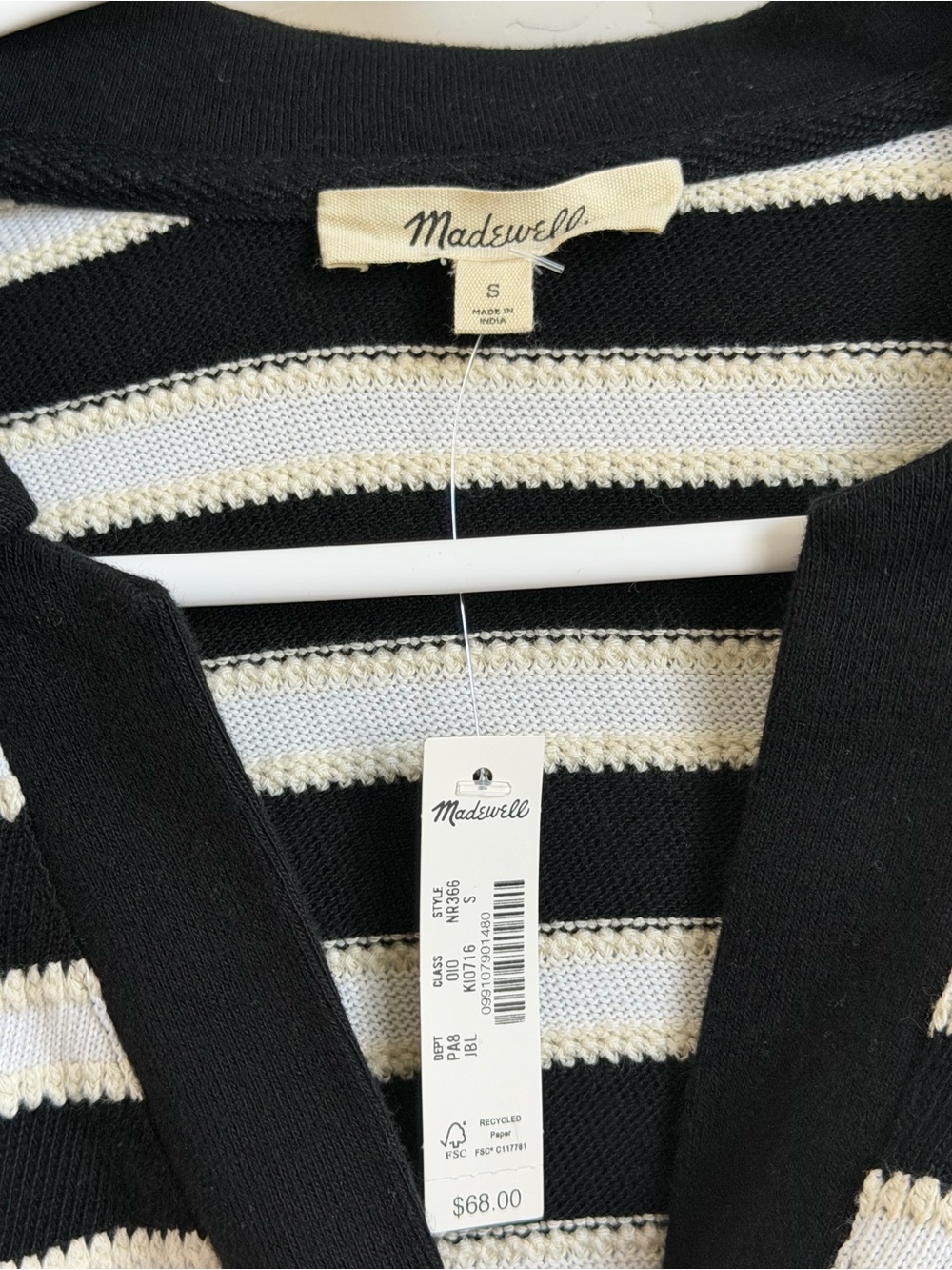 Madewell Relaxed V-Neck Polo Top Black Ivory Cotton Knit Size Small NWT - Picture 6 of 8